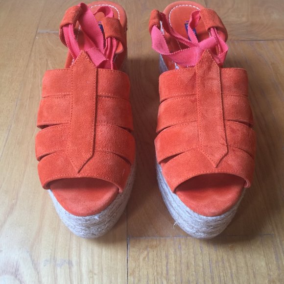 Ralph Lauren Orange Suede Lace-Up Espadrilles - Picture 2 of 8